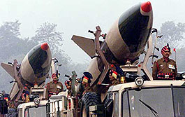 Soldiers roll out Prithvi missiles during a full dress rehearsal for Army Day