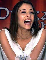 Bollywood star Aishwarya Rai laughs during a Press conference