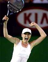 Marlene Weingartner of Germany celebrates her win over third seeded Jennifer Capriati