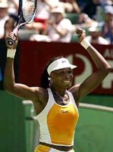 Number two seed Venus Williams of the United States celebrates her win over Svetlana Kuznetsova of Russia