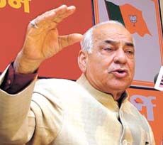 Delhi BJP president Madan Lal Khurana at a press conference in the Capital on Tuesday.