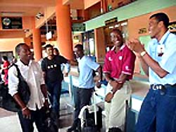 West Indies players (from left) Brian Lara, Darren Ganga, Devon Smith, Nixon McLean and Mervyn Dhillon chat