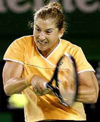 US player Monica Seles hits a backhand during her first-round match against Lubomira Kurhajcova 