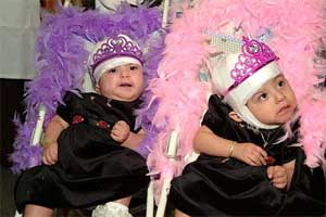 Formerly conjoined twins Maria Teresar and Maria de Jesus are dressed up to leave the UCLA Mattel Children's Hospital