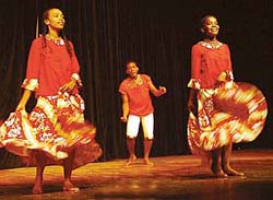 Dancers from Seychelles recreate the magic of traditional dances from the island at Tagore Theatre on Wednesday.