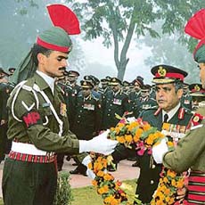 The Chief of Staff, Western Command, Lieut-Gen H.S. Kanwar, going to lay a wreath at Veer Smriti on Army Day in Chandi Mandir on Wednesday.