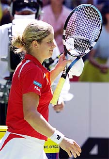 Kim Clijsters of Belgium waves to the crowd