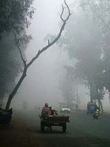Commuters travel during a cold, foggy day in Amritsar 