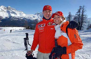 German driver Michael Schumacher and his wife Corinna pose in Madonna di Campiglio, Italy