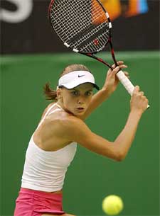 Daniela Hantuchova from Slovakia hits a backhand