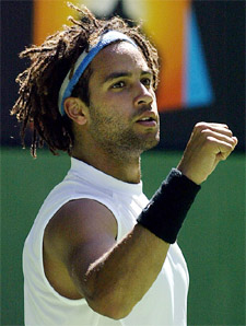 James Blake from the United States celebrates winning a point