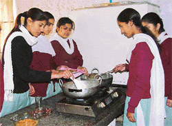 Students working in the home science lab