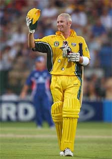 Michael Clarke of Australia waves to the crowd during the one-day match against England