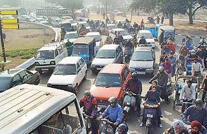 A traffic jam at Piccadily Chowk in Chandigarh