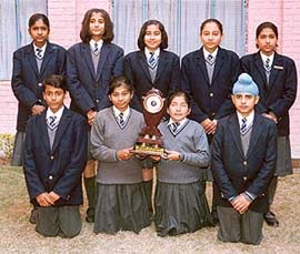 Students of Manav Mangal High School, Sector 21, Chandigarh, with the "Best school trophy" during the inter-school competition organised by Punjab Engineering College