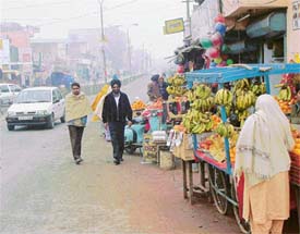 Fruit vendors encroach upon national highway, leaving little space