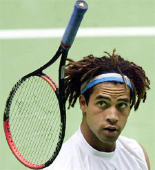 James Blake of the USA throws his racquet