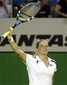 Kim Clijsters of Belgium celebrates her win