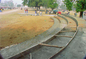 Stands under construction for Republic Day celebration in the Government College for Boys