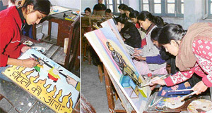 Students take part in cartoon and portrait-making competition organised as part of the diamond jubilee celebrations of the Old Students� Association of Government College for Women