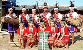 Wangla dancers from Garo hills of Meghalaya pose for a photograph
