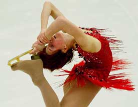 Russian Irina Slutskaya performs during her short programme at the European Figure Skating Championships in Malmo on Tuesday. Slutskaya took the second place