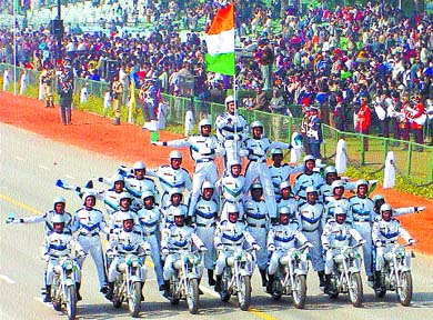 BSF dare devils during the Republic Day dress rehearsal in the Capital