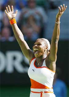 Serena Williams of the USA celebrates her win over Kim Clijsters of Belgium