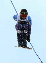 Daron Rahlves of the US gets airborne on his way to winning the World Cup downhill race 