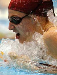 Mirna Jukic of Austria swims to win the women's 100 metres breaststroke event