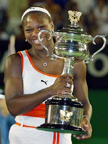 Serena Williams of the US holds the Australian Open trophy