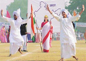 Students perform bhangra at the Republic Day celebrations
