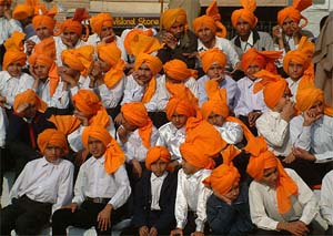Students of different schools sporting yellow turbans before performing at the Republic Day celebrations in Bathinda 
