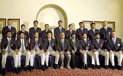 The Indian cricket team poses for photographers in Mumbai on Tuesday, before leaving for South Africa for the upcoming World Cup