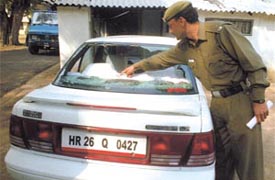 The Maruti Esteem car which strayed into the path of the Prime Minister�s motorcade