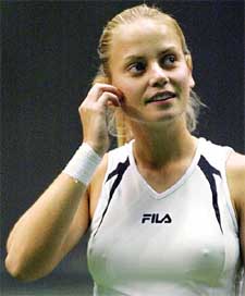 Yugoslavia's Jelena Dokic pauses during her match against  Angelique Widjaja of Indonesia at the Pan Pacific Open Tennis tournament in Tokyo 
