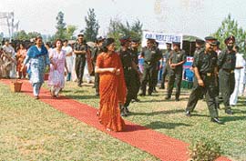 Officers and their wives after the inaugural function of Gurj Mobile Library at Pathankot cantonment
