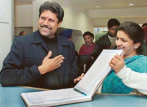 Kapil Dev at the inauguration of a new branch of a bank in Sector 9, Chandigarh, on Wednesday.