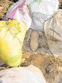 A scrap bomb protected by sandbags at a park near the Punjab Agro office in Ludhiana