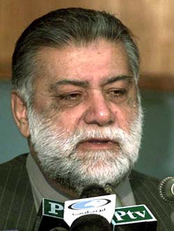 Pakistan Prime Minister Mir Zaffarullah Khan Jamali speaks at a Pakistan-controlled Kashmir Legislative Assembly session 