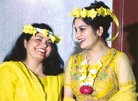 Jyotsna and Sabina, winners of flower-jewellery competition, organised by the Aradhna Ladies Club