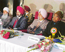 Former Vice-Chancellor of PAU, Dr Khem Singh Gill, Dr K.S. Aulakh, Vice-Chancellor, Dr S.S. Johl, Agricultural Advisor to the Chief Minister, and Mr Jagdish Gandhi, founder of school that won UNESCO Peace Education award