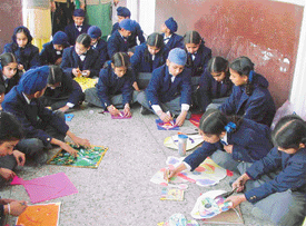 Students of Guru Nanak International Public School participate in kite-making competition on the school campus