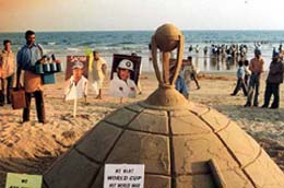An artist made a replica of the World Cup out of sand at a beach in Puri 