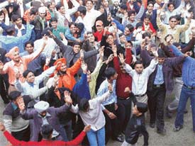 Students of Kamla Lotia College break out into bhangra at the college fete