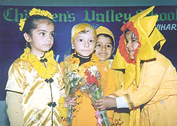 Students of Children's Valley, Preet Vihar, celebrating Basant Panchami. 