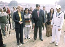 Australian High Commissioner Ms Peneloppe Wensly, accompanied by Sports Authority of India coach Sunita Sharma