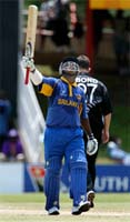Sanath Jayasuriya celebrates his century