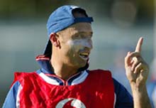 England skipper Nasser Hussain gives instructions 