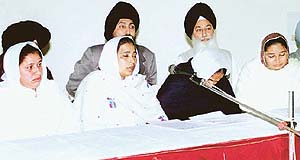 Members of the Widow Jatha address a press conference in Chandigarh